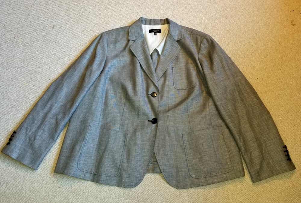 Womens Jacket-TALBOTS-black/white tweedy wool blend button blazer Classic-24W
